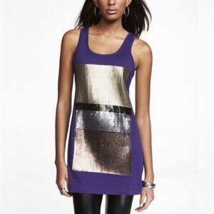 4/$20 Express Sequin Tank Dress Purple Metallic Colorblock Tunic Party Dress M